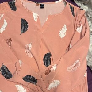 SHEIN Pink Feather Print Blouse